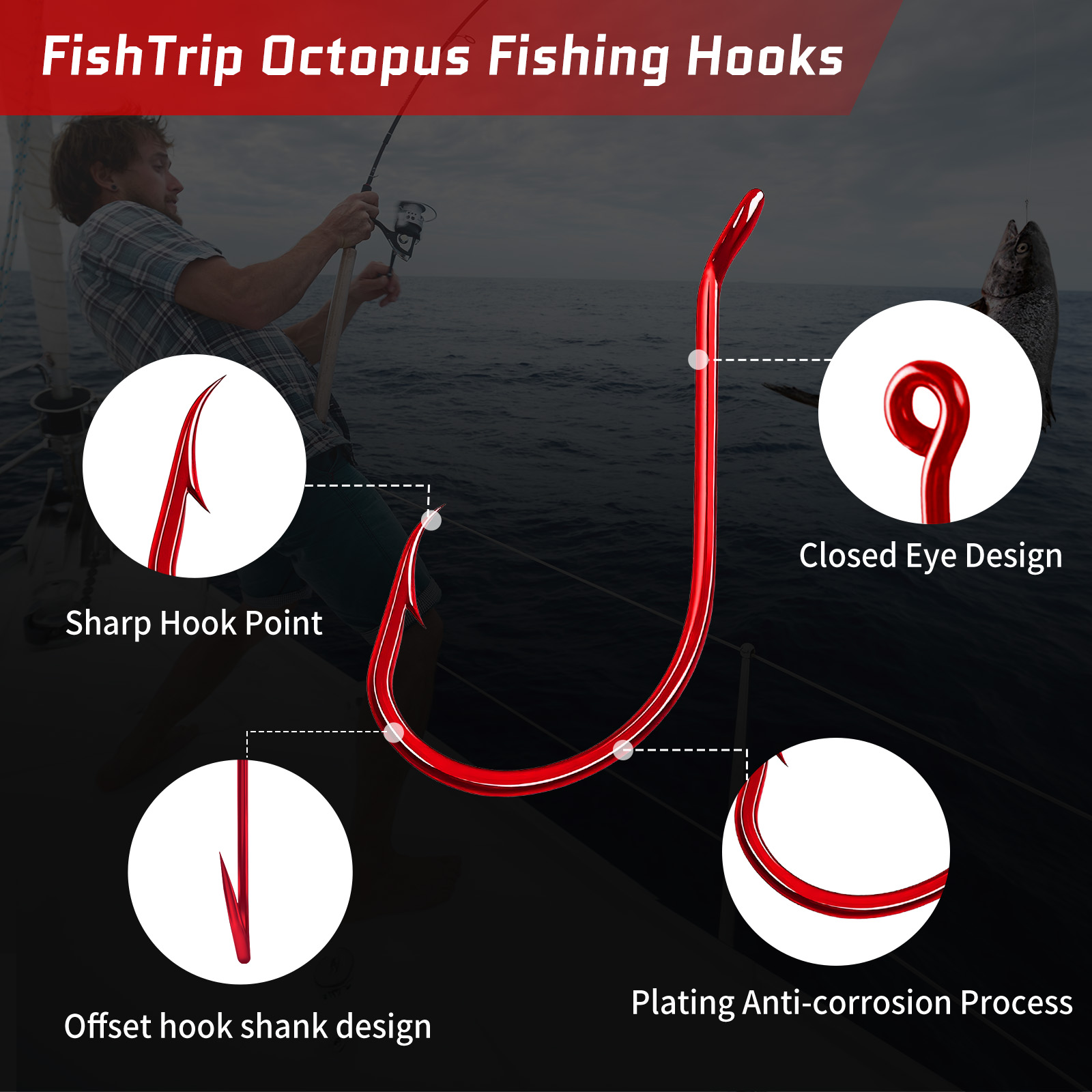 9KM 100Pcs Octopus Hook Red Ex - Fishing Hook Circle recension och pris